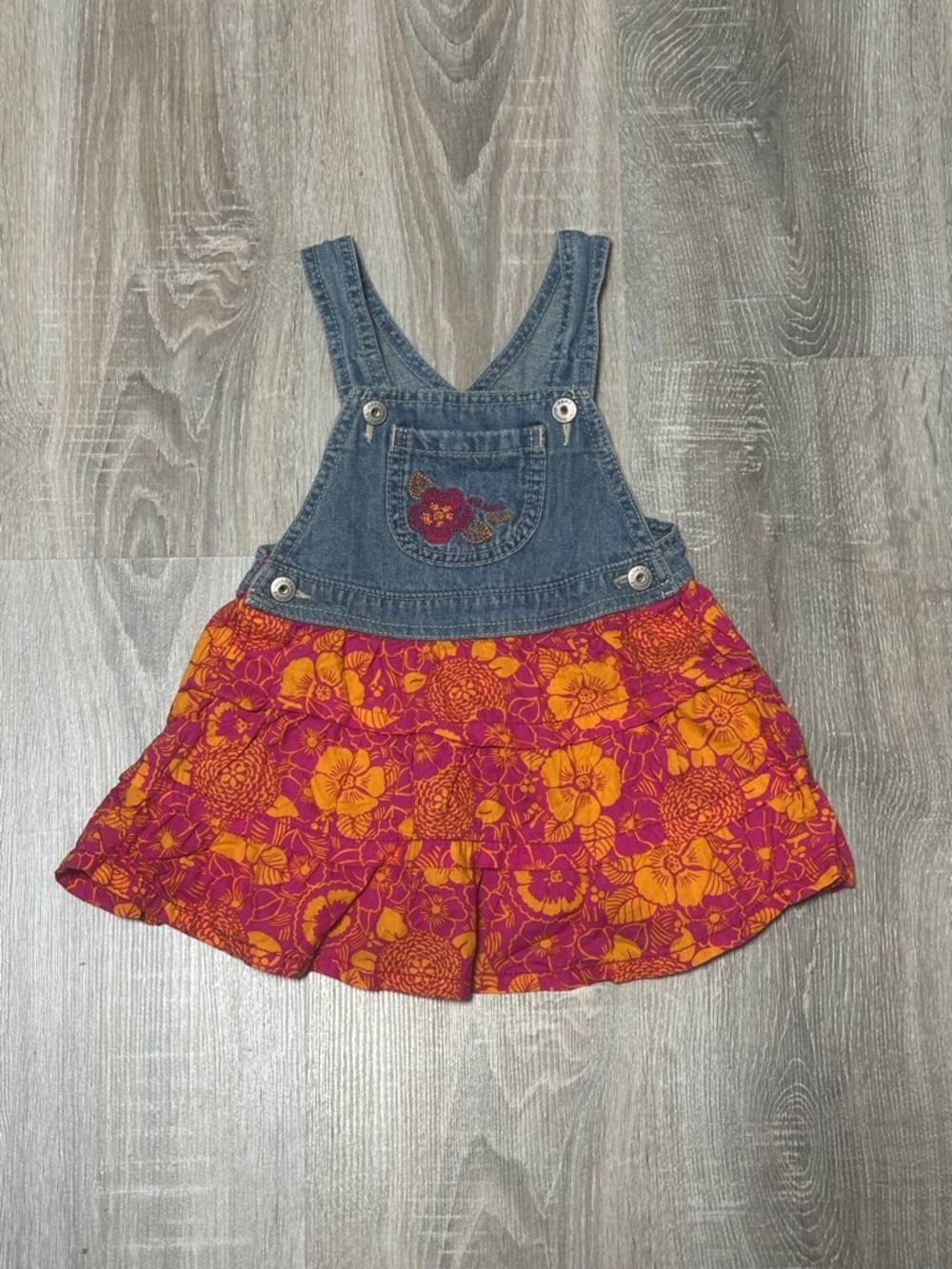 OshKosh B'gosh Denim Top Floral Skirt Romper - Pink & Orange